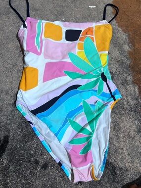 One-Piece Swimsuit Abstract Beach Print Pastel Colors SMALL